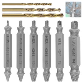 6-Piece Screw Extractor Set, High Speed Steel 4341, with Twist Drill, Hardness up to 66 HRC, for Drilling and Removing Damaged Screws (Silver)