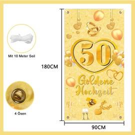 50th Golden Wedding Banner, Golden Wedding Decoration, 50th Wedding Anniversary Backdrop Decoration, 50th Anniversary Banner, Fabric Banner for Golden Wedding for Wall Indoor Outdoor Decoration