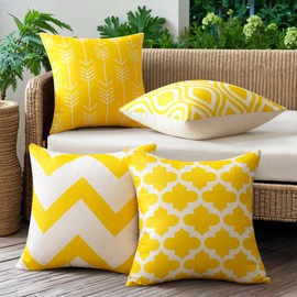 OTOSTAR Pack of 4 Outdoor Waterproof Throw Pillow Covers 18x18 Inch Decorative Outdoor Pillow Covers Garden Modern Yellow Geometric Cushion Cases for Patio Furniture Couch Ten Bench (Yellow)