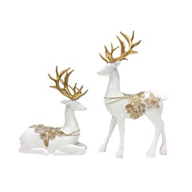 2 Pcs Reindeer Christmas Decoration for Home Sitting and Standing Luxury Deers 12” Large Deer Decoration (White)