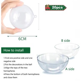 Pack of 20 Clear Christmas Baubles, DIY Christmas Baubles, Plastic Clear Christmas Tree Baubles, Gifts for Christmas Decoration, New Year, Gift, Holiday, Wedding, Party, Home Decor