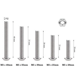 100pcs M5 x 20mm / 25mm / 30mm / 35mm / 40mm Hex Head Screws 304 Stainless Steel Full Thread Machine Screws Screws Nuts Kit