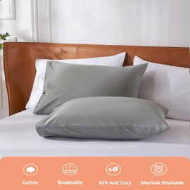 DuShow Baumwoll-Kissenbezüge, weiche ägyptische Baumwolle, Kissenbezüge mit Hotelverschluss, atmungsaktiver Kissenbezug, Dunkelgrau, 51 x 76 cm, 2 Stück