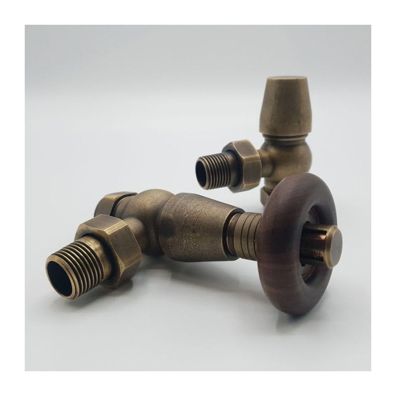 Greened House Oxford Traditional Antique Brass Angled Thermostatic Radiator Valve