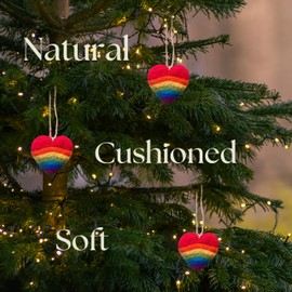 Handmade sustainable felt Christmas tree decorations homely Christmas Baubles. Nordic & rainbow Christmas decorations indoor use Xmas Tree Decorations. Christmas balls & hearts. (Heart Rainbow)