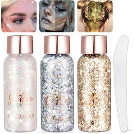 Set de 3 Gel Corporal Purpurina Escamas Sirena, Glitter Maquillaje Piel Cremosa Para Cabello Cuerpo Sombra de Ojos Uñas de Labios, Para Pintura Decorar Arte Fiesta Bodas Beauty (A)