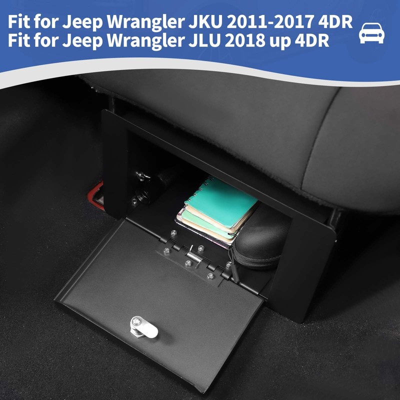 JOSHELA for Jeep JLU Under Rear Seat Safe Box with