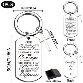 Serenity Prayer Gifts for Women Men - 1 Year Sober Bible Verse Keychain Inspirational Sobriety Gift Silver, Christian AA Recovery Key Chains for Boys Dad Son Daughter Friends Sober Anniversary