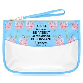 Christian Gifts for Women Faith Inspirational Religious Blue Makeup Bag with Zipper Bible Verse Inspirational Christian Quote Gifts Cosmetic Travel Bag Organizer Religious Easter Presents for Adults