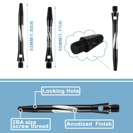 30 ejes de dardos para punta de acero, rosca mediana 2BA, aleación de aluminio, tallos de dardos de 50 mm, 53 mm, con anillos de goma, accesorios de dardos y vuelos (estilo fresco, negro)