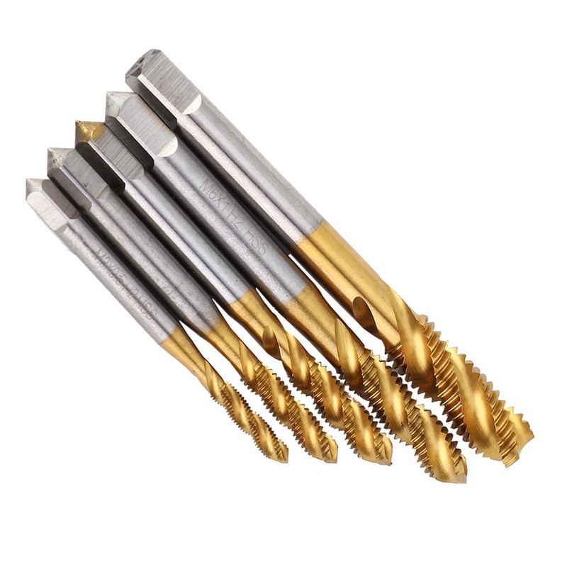 5 pcs Flute Tap Titanium Plated HSS Spiral Tapping Flute