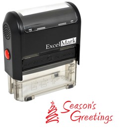 Self-Inking Christmas Rubber Stamp - Seasons Greetings - Red Ink