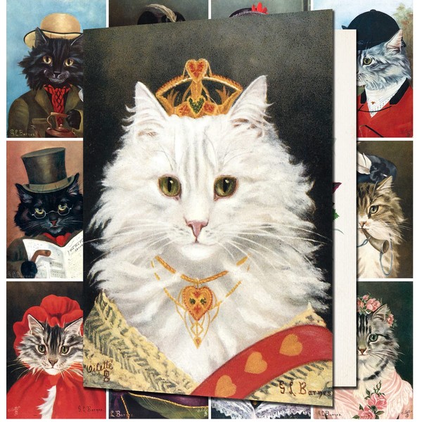 QUEEN OF CATS Greetings Cards 12 Large Cards ~ Funny Cats Portraits Vintage Postcards Magazine Illustrations by GL Barnes Reprint