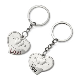 Komonee Valentines Day 2-Part Couple Keyrings Novelty Love You Heart Best Friends Present Key Chains His Hers Mens Womens Gift Metal Car Keys Ring (KR-12)