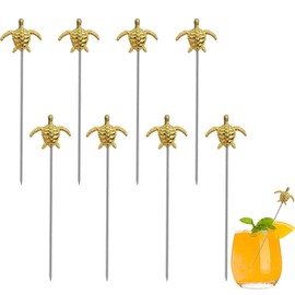 LB-LAIBA Sea Turtle Cocktail Picks, Stainless Steel Fruits Picks for Mojitos Bloody Marys Olives Appetizers Sandwiches Drink Bar Home Decor 8 pieces (Gold)