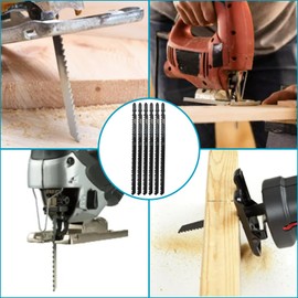 Gentpovth 6 x T744D Professional Jigsaw Blade Set with Plastic Box, T-Shank Single Cam Shank Jigsaw Blade, Saw Blades Jigsaw Accessories, Ideal for Cutting Wood, Panels, Plastics, PVC