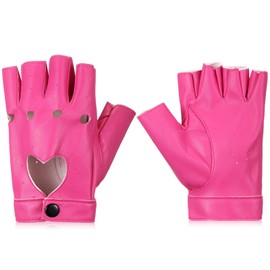 Sintege Punk Half Gloves Women Punk Half Finger PU Leather Performance Gloves Hollow Out Fingerless, pink