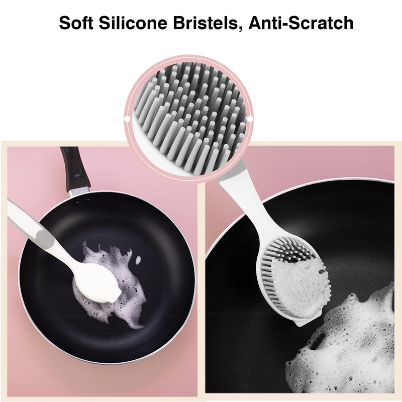 Dish Scrubber, Silicone Soft Bristles Scrub Brush with Scraper Tip,