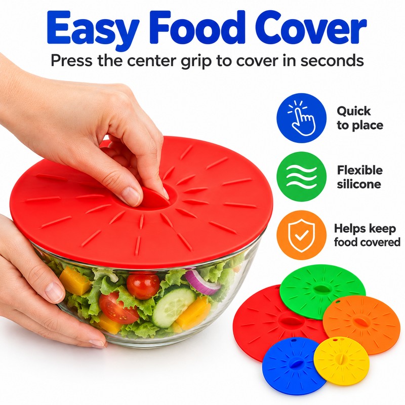 5-Piece Silicone Suction Lid Cover Set – Reusable Heat-Resistant Microwave