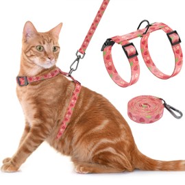 Seyezo Cat Harness and Leash Set, Adjustable Kitten Harness Escape Proof Cats Harness, Soft Lightweight Walking Travel Pet Harness, Cute Kitty Harness Leash Set for Small Medium Cats, Pink Strawberry