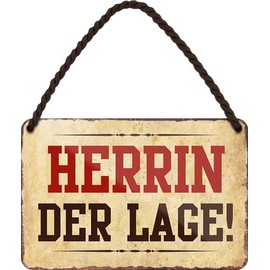 WOGEKA ART HS388 Retro Tin Sign - Mistress of the Situation - Funny Saying as a Gift Idea for Birthday Christmas Decoration 18 x 12 cm Vintage Design Metal Hanging Sign