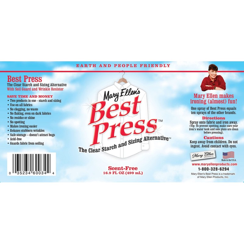Mary Ellen's Best Press Clear Starch Alternative 16.9oz, Scent-Free, Model