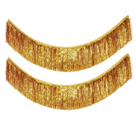 Gold Foil Fringe Garland Party Decorations, Tinsel Metallic Glitter Banner, Hanging Gold Banner Table Skirt for Parade Float Decorations Wedding, Birthday Party Graduation