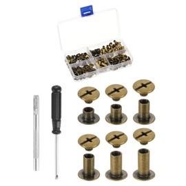 HARFINGTON 90 Sets Chicago Screws Leather Rivets, M5 3/16-Inch Belt Binding Metal Screws for Leathercraft, Bag, Shoes, Purse, Bookbinding, Brown, M5x4/5/6/8/10/12mm