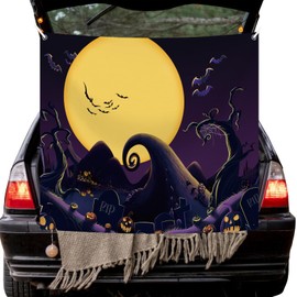 AIBIIN Purple Halloween Trunk or Treat Decorations, Full Moon Backdrop Banner SUV Car Archway, Garage Door Arch, Photo Booth Backdrop, Wall Party Supplies 51.2 x 39.4in
