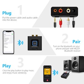 1Mii 1Mii Bluetooth Receiver for HiFi, Bluetooth 5.1 Audio Adapter for Home Stereo Music Streaming System with AUX 3.5/ Phono RCA Output, Low Latency, Bass Mode, Works with Smart Phones and Tablets