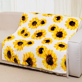 YISUMEI Sunflower Blanket for Sofa Couch Bed Decor,150x200 cm Soft Warm Throw Blanket Sunflowers Gifts for Women Girls,White
