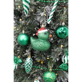 Christmas Concepts® Pack of 2-110mm (4.3") Emerald Green Glittery Festive Duck Baubles - Christmas Tree Decorations