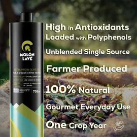 MOLON LAVE Organic Olive Oil Extra Virgin Cold Pressed | Polyphenol Rich Up To 1200mg/kg | EVOO From Greece | Unblended Single Source | 100% Natural | NON-GMO | 25.4 fl oz (750ml)