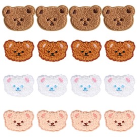 FDGGT 16 Pieces Bear Fabric Patches, Cute Cartoon Embroidered Patches, DIY Clothing Accessories, Sewing Patches, Iron-on Patches