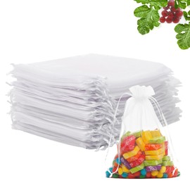 Iwokerfull 60Pcs White Organza Bags 5x7 inch, Small Jewelry Bags Bulk Sheer Mesh Drawstring Gift Bags, Sheer Wedding Party Favor Bags, Empty Sachet Bags for Candy Gift Pouches Valentine‘s Day Festival