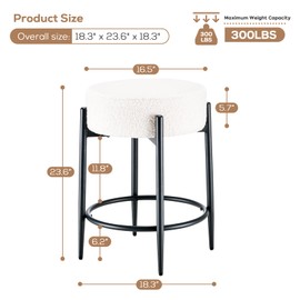 Viroformo Counter Height Bar Stool Set of 2, 23.6" Backless Counter Height BarStools for Kitchen Island，Mid Century Modern Bar Stools with Round White Soft Boucle Padded & Solid Metal Legs