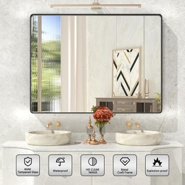 ISTRIPMF Black Bathroom Mirror,48x36 Inch Large Matte Black Bathroom Vanity Mirror,Rectangle Black Metal Framed Mirror for Wall,Anti-Rust,Shatter-Proof (Horizontal/Vertical)