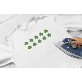 10 Mini Shamrocks Iron On Decals, St Patricks Day Decals, DIY Crafts, Small 4 Leaf Transfers, Heat Transfer, Celtic Irish Gifts, Real Glitter, Iron On Almost Anything (White Glitter)