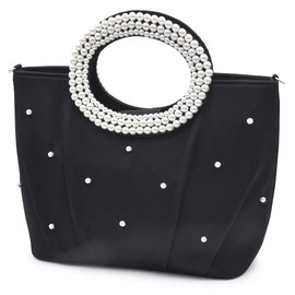 Plex Women's 2-Way Pearl Handle Party Bag, For Weddings, Large, Beaded Tote, Black