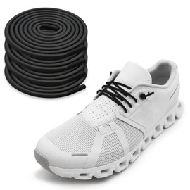 NDTEZUGT 2 Pairs 1/10" (2.5mm) Elastic Thin Shoe Laces, Stretch Round Shoelaces Shoe Strings Replacement for On Cloud Sneaker,Tieless No Tie Laces for Adults and Kids (Black 03, 24''/60cm)