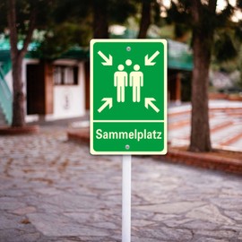 Ashoaza 2 Sammelplatz Sign, DIN 7010, Made of Sturdy PVC Hard Foam Board, Collection Point with UV, Safety Signs, Collection Place Sign, Afterglow Outdoor, Cm 20 x 30 cm