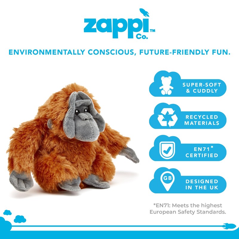 Zappi Co 100% Recycled Plush Orangutan Toy (22cm Width) Stuffed