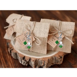 Fyshird Pack of 20 Guardian Angel Key Rings Green with Clover Leaf Pendant Lucky Charm Farewell Gift Guest Gift for Christening Wedding Birthday Communion Confirmation