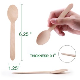 LotFancy Disposable Wooden Spoons, 100Pcs 6.25 inch Wood Cutlery Spoons, Biodegradable Compostable Eco-friendly Birchwood Sampling Tasting Spoons