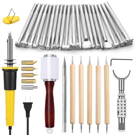 Leather Stamping Tools, Leather Carving Set, Working Kit for Beginners with Wood Burning Kit, Stamp Punch Set and Adjustable Swivel Knife, Carving Working Saddle Making