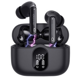 auvisio Commuter Headphones: Wireless In-Ear Headphones with Charging Case, Noise Cancelling, Black (with Microphone, Bluetooth, for Home Office)