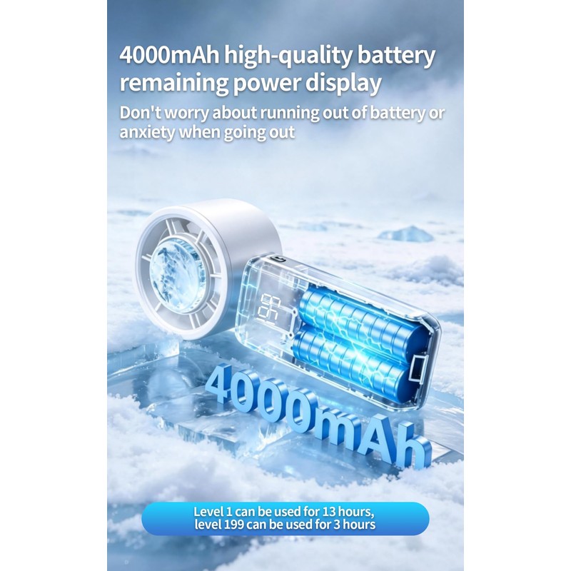 Portable 3-in-1 Handheld Neck Fan, Semiconductor Cooling, 4000mAh Up to