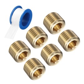 sourcing map 6Pcs 1/4 NPT Brass Pipe Plug Fitting, Male Thread Internal Hex Socket Pipe Cap, Countersunk Plug for Sealing Pipe Port, Pneumatic Solenoid Valve