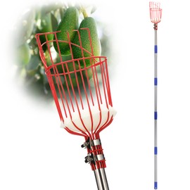 DonSail Pomelo Fruit Picker Pole Tool with Basket Telescoping Long Handle, 35-95 Inch Adjustable Orange Apple Picker Pole Tool with Basket for Avocado Acorn Lemon Pear Mango Tree Picker