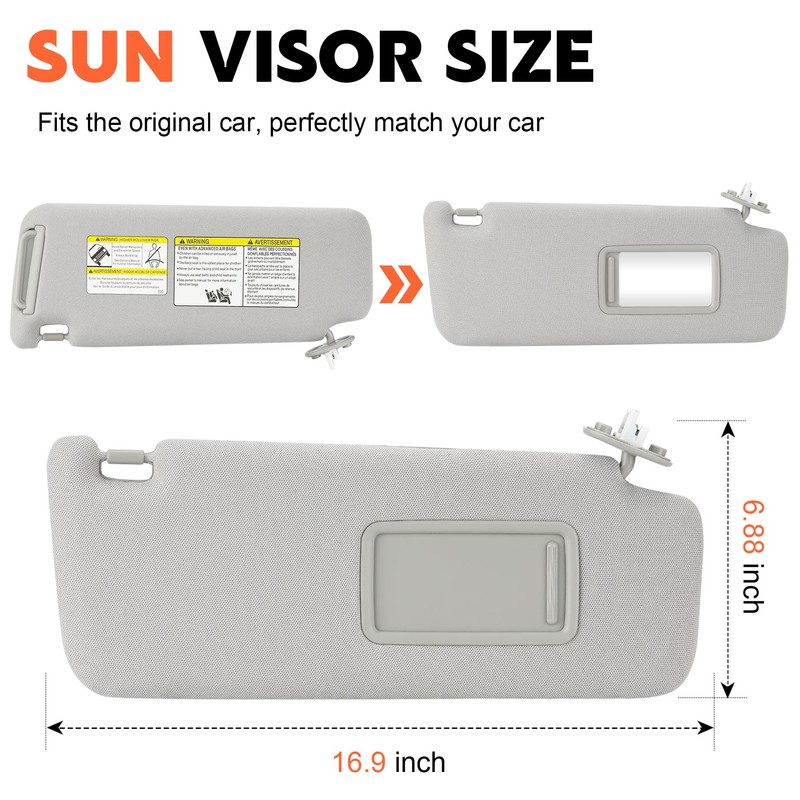 Grey Passenger Right Side Sun Visor Replacement Compatible with 2010-2023